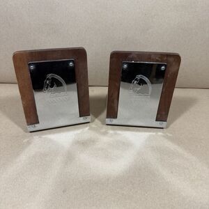 Vintage Equestrian Horse Pony Knight Etched Metal & Wood Bookends